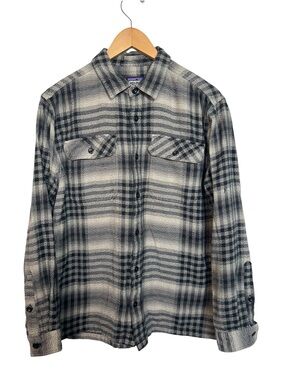 Patagonia Men’s Medium Flannel Organic Cotton Button Front Shirt Gray/Black